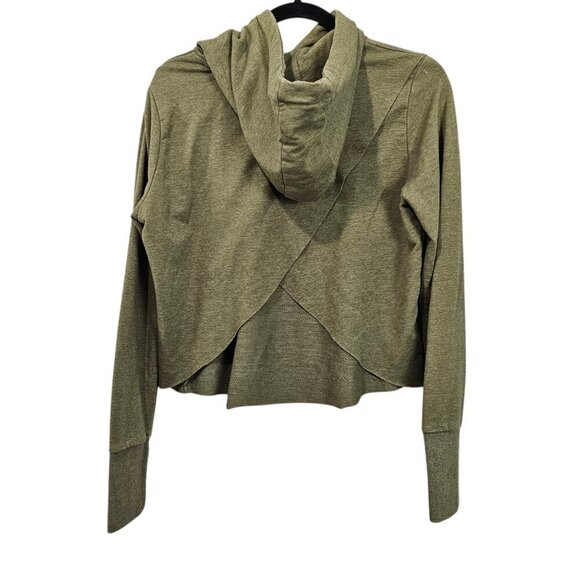 Gymshark Cross Back Marl Khaki Pull Over Hoodie Active Cropped Sweatshirt - Picture 2 of 10